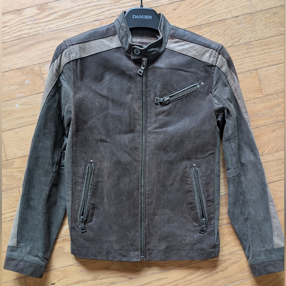 Danier Men's Dark Brown and Tan Leather Jacket